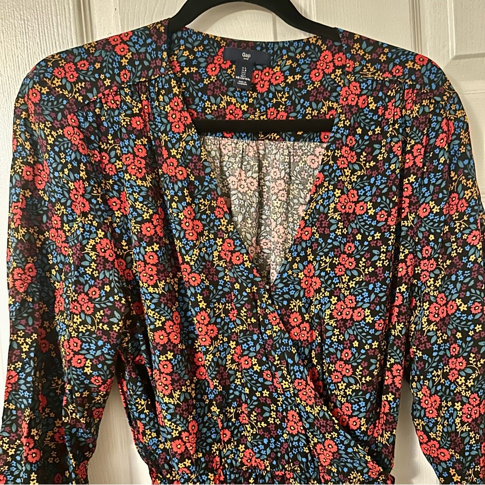 GAP Long Sleeve with Multi-Colored Florals Wrap Dress